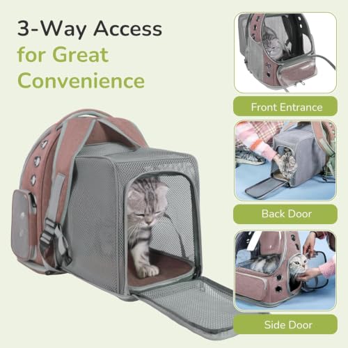 Image of Large Cat Backpack Carrier Expandable Pet Carrier Backpack for Small Medium Cats Fit Up to 18 Lbs, Foldable Puppy Backpack Carrier for Travel, Hiking, Expandable-Brown