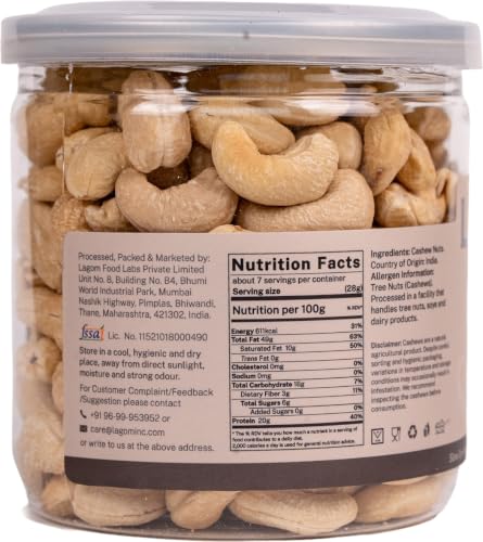 Image of Lagom Roasted Unsalted Cashew Nuts 200g | Dry Roasted Kaju | Small Batch, Crunchy & Buttery | No Preservatives | Vegan, Gluten Free, Non-GMO