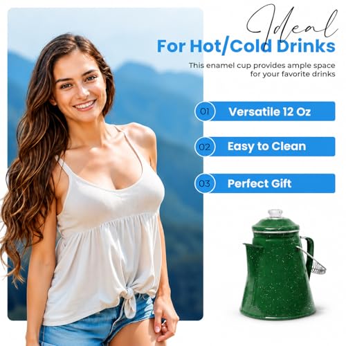 Image of Toughty 12 Cup Enamel Coffee Percolator, Camping Stovetop Coffee Pot, Green