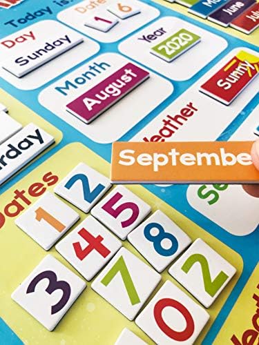 Wisdom Learning TELL ME ABOUT TODAY Children's educational magnetic calendar board kids 1st classroom homeschooling chart 40 x 32cm with hanging blue loop