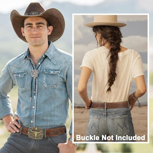 Image of SANSTHS 2 Pack Western Belts for Men without Buckle, Cowboy Belt for Buckle Western Leather Belt Straps for Jeans