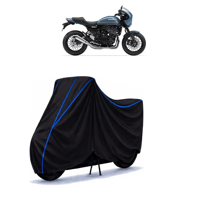 Image of Z 650 Bike Cover Water Resistant Universal Motorcycle Rain | Heavy Duty UV Protection, Dust, Scratch Indoor Outdoor All Weather with Black Blue Piping Elastic