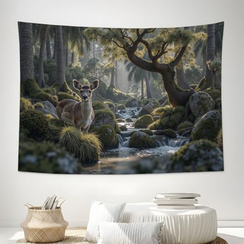 Tenture murales brun-vert Forêt de Deer Creek grand format de 200 x 150cm