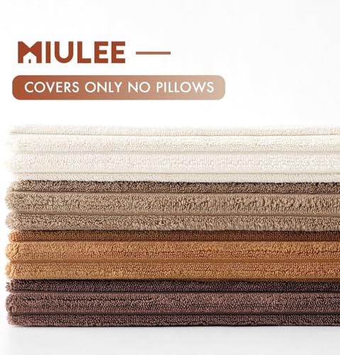 Image of MIULEE Boho Farmhouse Throw Pillow Covers 24x24 Inch Set of 4 Rustic Mordern Neutral Cushion Covers Soft Corduroy Nordic Home Decor for Couch Bed Sofa Living Room Brown