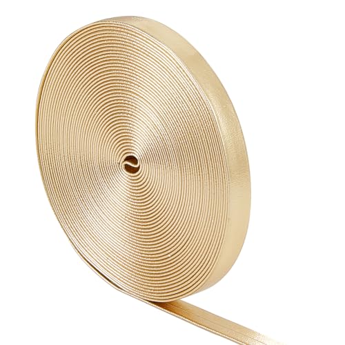 GORGECRAFT 5m x 7mm Flat Metallic Leather Straps Glossy Leather Cord Shiny Pu Lace Strip Beading String Ribbon Crafts Double Sided Faux Supplies Cord for Making Craft Gold
