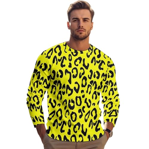 Men's Dry Fit Long Sleeve T-Shirts Lightweight Leopard Print Tops Blouses Athletic Performance for Hiking T Shirt for Men