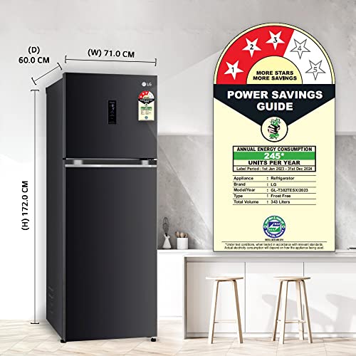 Image of LG 343 L 3 Star Frost-Free Smart Inverter Compressor Wi-Fi Double Door Refrigerator Appliance (GL-T382TESX, Ebony Steel, Convertible With Door Cooling+, 2023 Model)