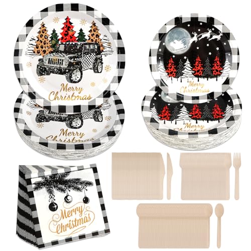 300 piezas de vajilla navideña, EBANKU juego de vajilla para fiesta navideña (para 50 personas) con platos de papel para la cena, platos para ensalada, servilletas y cubiertos, negro 300 piezas de vajilla navideña, EBANKU juego de vajilla para fiesta navideña (para 50 personas) con platos de papel para la cena, platos para ensalada, servilletas y cubiertos, negro