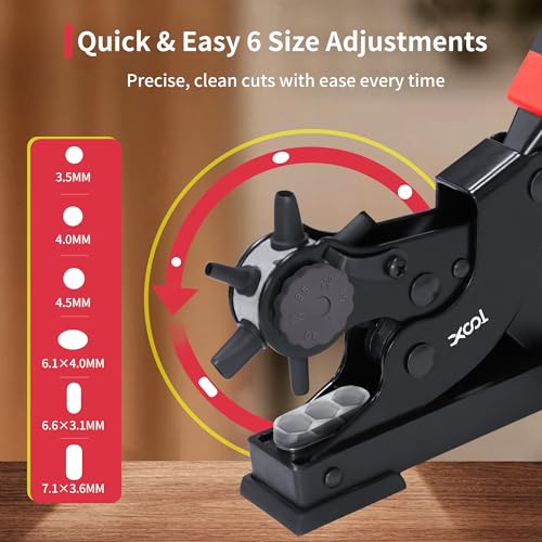 image for XOOL Oval & Round Holes Belt Hole Puncher for Leather, Precision Multi