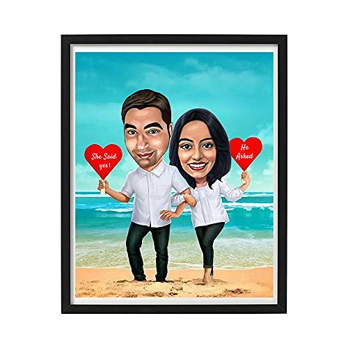 Image of DK Decors Personalized Caricature Photo Frame Custom Cartoon Portrait from Photo, Proposal Valentine's Outing Gift for Couple, Husband & Wife (8x10 Inch)