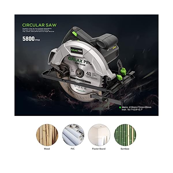 GALAX PRO Kreissägen, Handkreissäge 1200W 5800RPM, Fasenwinkel (0 bis 45°) Fugenschnitte mit 185mm Klinge, Einstellbare… – Bild 6