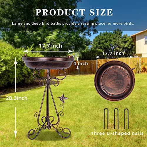 Dreamysoul LARGE BIRD BATH-901 17.7 Inch Dia Bird Bath With Metal Pedestal, Large Outdoor Metal Birdbath, Antique Copper Bird Feeder thumb #3