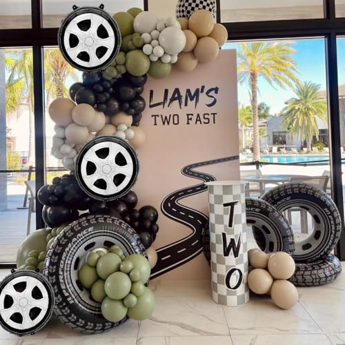 Image of 6 Pcs Race Car Tire Balloons 18 Inch Wheel Tire Balloon Black | Race Car Party Decorations Racing Theme Boys Birthday Party Decoration Supplies