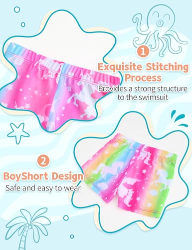 Image of TENVDA Girls Rash Guard Swimsuit Long Sleeve Bathing Suits with Shorts for 3-12 Years Old Kids