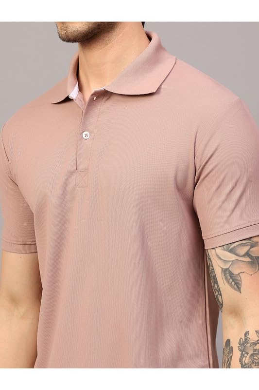 Image of Men's Poly Cotton-Matty Tshirt with Regular Fit Solid Pattern Half Sleeve Standard Length and Button Down Closure|Men's T-Shirts