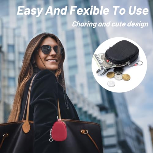 Leather Zipper Coin Purse Wallet With Keychain, Coin Organizer, Change Holder,Mini Leather Zipper Storage Bag for Men & Women (Black)3