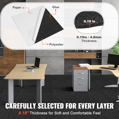 Image of VEVOR 24 x 24 Peel and Stick Carpet Tiles Squares with Self Adhesive & Soft Padded for Indoor Outdoor Kitchen Living Room Bedrooms - Pack of 15 /60 sq ft /Carbon Black