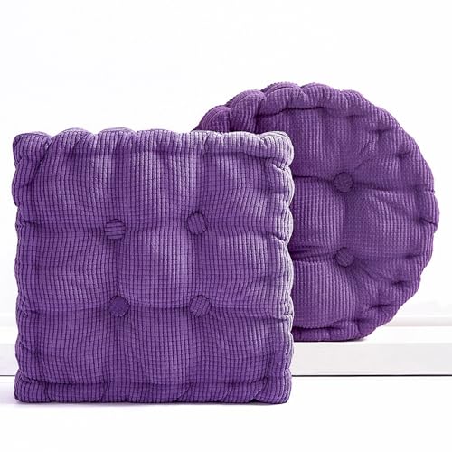 Gfobip 2 Pack Meditation Floor Pillow Large Square and Round Floor Cushions for Adults Purple Corduroy Floor Seat Pillows Cushion for Living Room Balcony Tatami Yoga,18x18 Inch