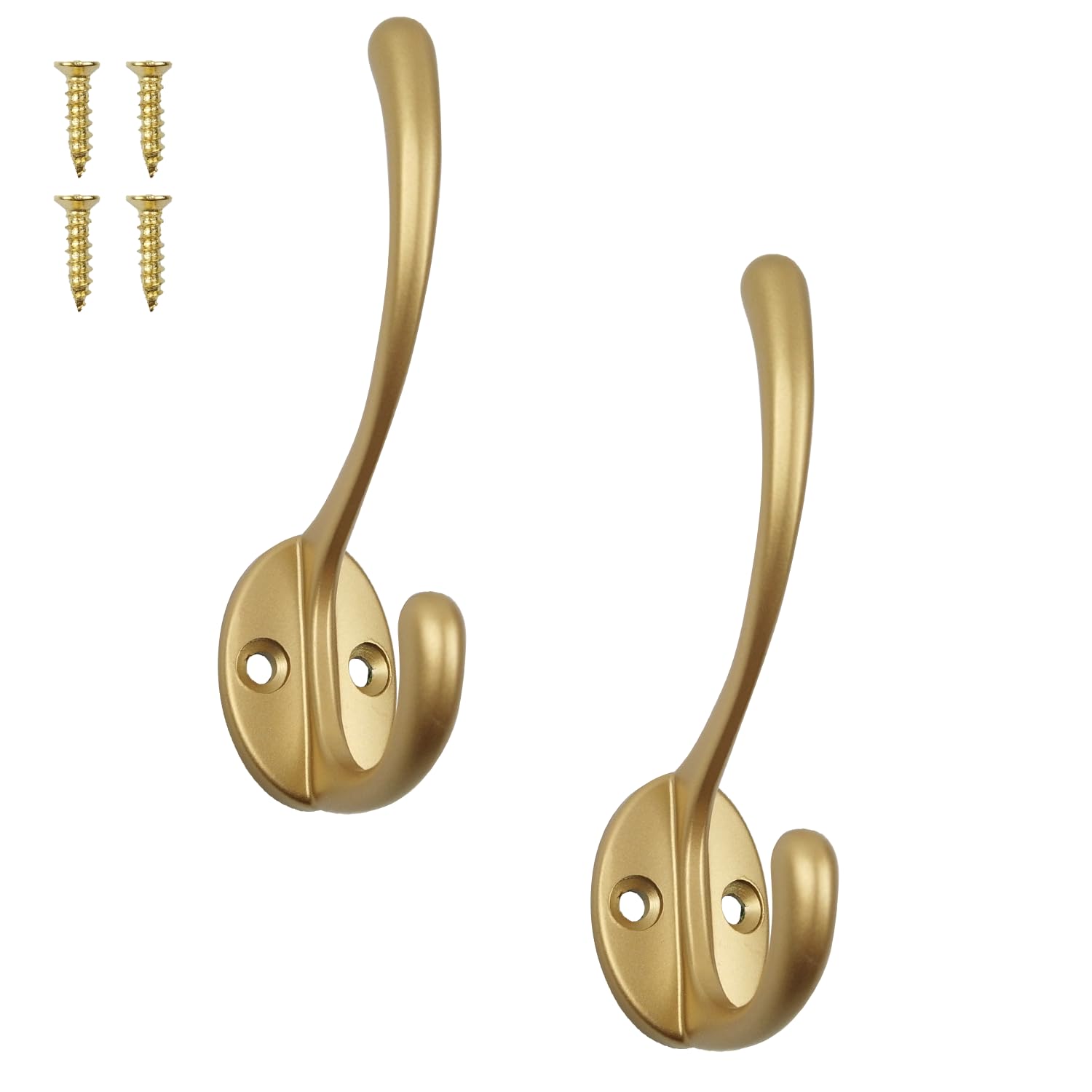 YINBEILIXU Gold Wall Hooks, Brass Metal, Coat and Towel Hangers,Heavy-Duty Zinc Alloy Double Coat Hooks with Rust-Resistant Finish Solid Brass Hooks for Coat, Towel & Hat Storage, 2pack (Gold