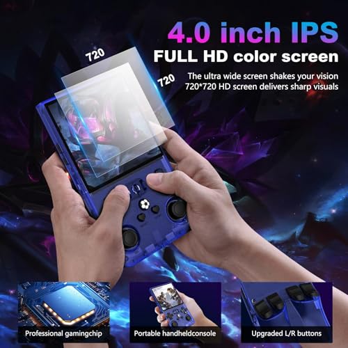 Image of Retro Handheld Game Console, R36MAX Portable Hand Held Open Source Linux System, 4.0 Inch 720x720 IPS Screen, Support 18,000+ Classic Game, 4000mAh Battery Retro Gaming Console (Blue 1GB)