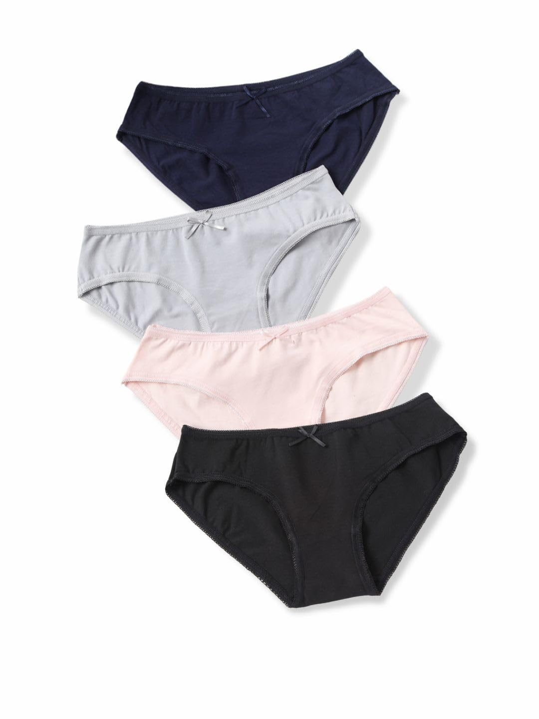 Solid Low Rise Full Coverage Cotton Bikini Panties for Womens (Pack of 4)