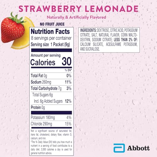 Image of Pedialyte Electrolyte Powder, Hydration Drink for Kids & Adults, Strawberry Lemonade, 8 Powder Packets