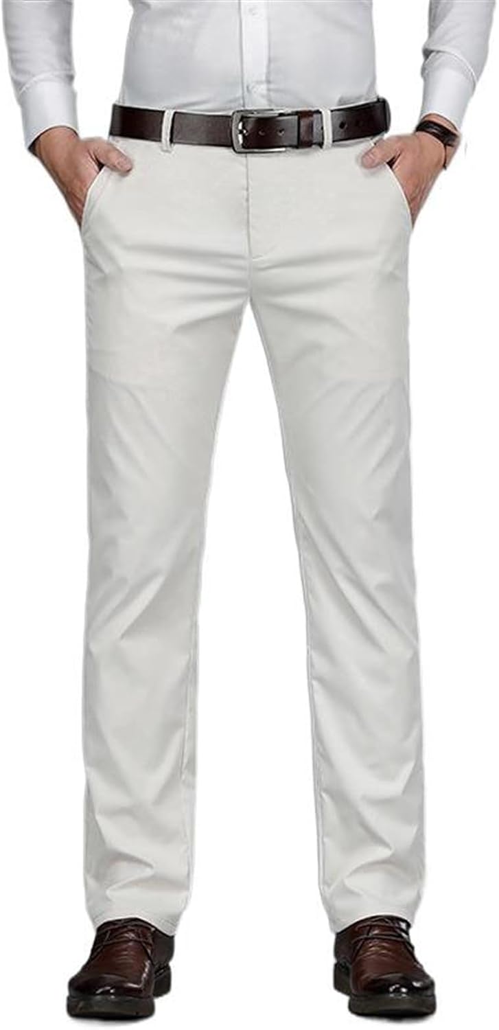 Men's Stretch Casual Business Pants Slim Straight Leg Dress Breathable Loose Trousers for Men