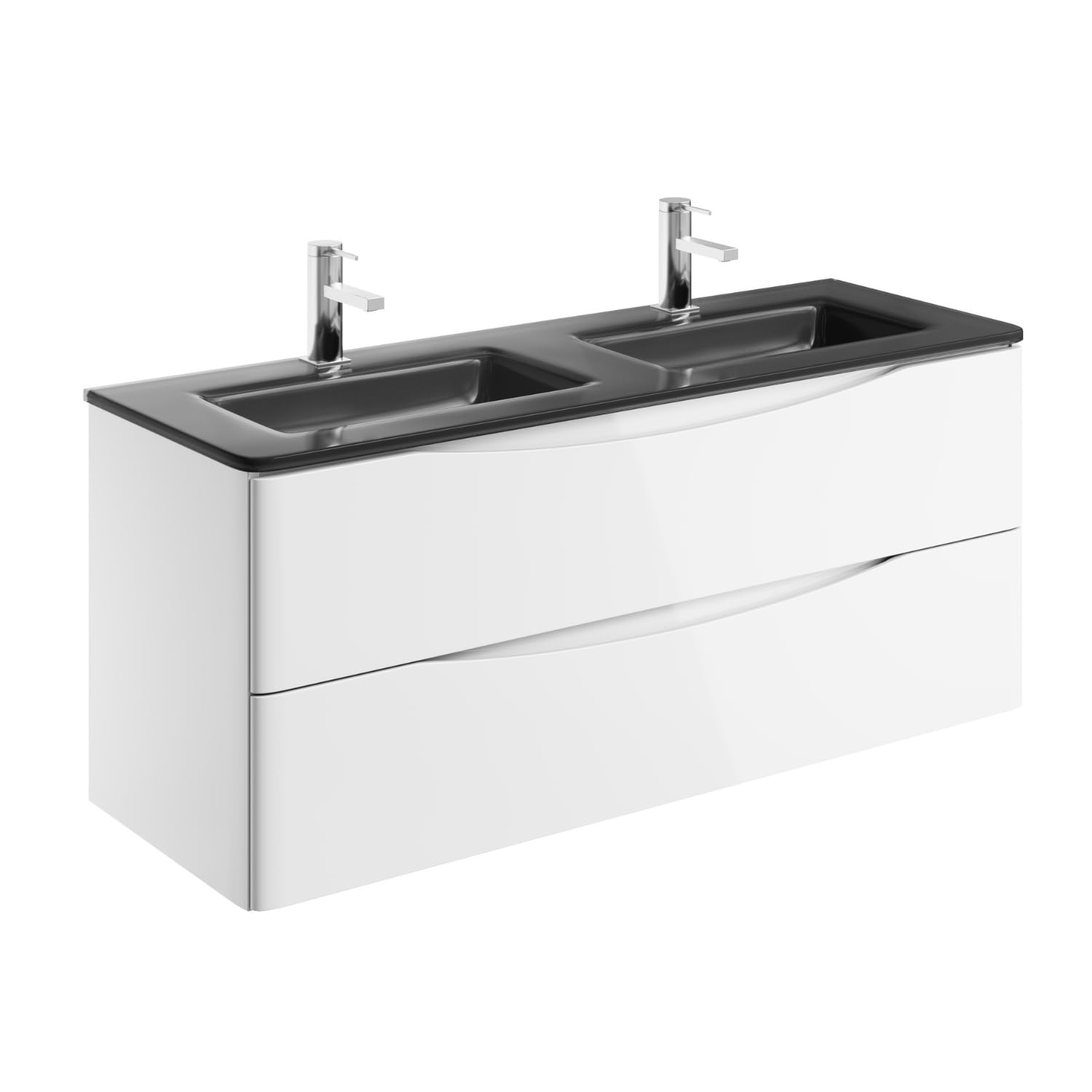 Eaton White Wall Hung Vanity Unit Includes Double Grey Glass Basin Bathroom Furniture Storage Unit 1200mm