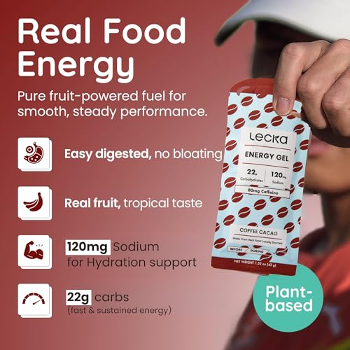 Image of Lecka Energy Gel Coffee Cacao - 22g Carbs Plus 80mg Caffeine - Real Robusta Coffee and Cacao, No Maltodextrin, Vegan, Gluten-Free (24 Pack)