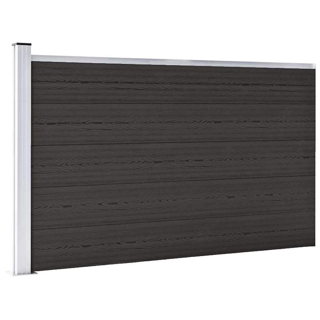 Zaunelement WPC 175x105 cm Schwarz als Gartenabgrenzung für Privatsphäre und Sicherheit, langlebiger Holz-Kunststoff-Verbundwerkstoff mit Holzmaserung und regulärem Aufdruck,
