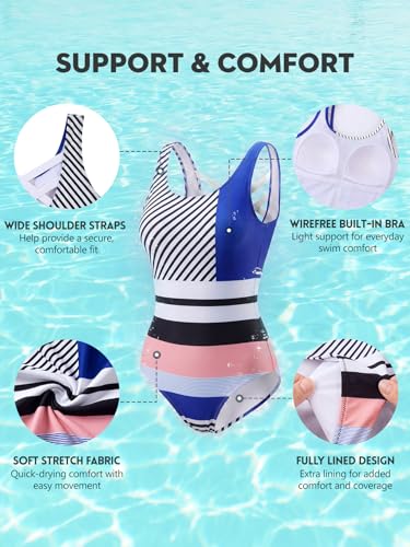 Image of One Piece Bathing Suit for Women Front Cross Athletic Tummy Control Swimsuits V Neck Slimming Swimwear
