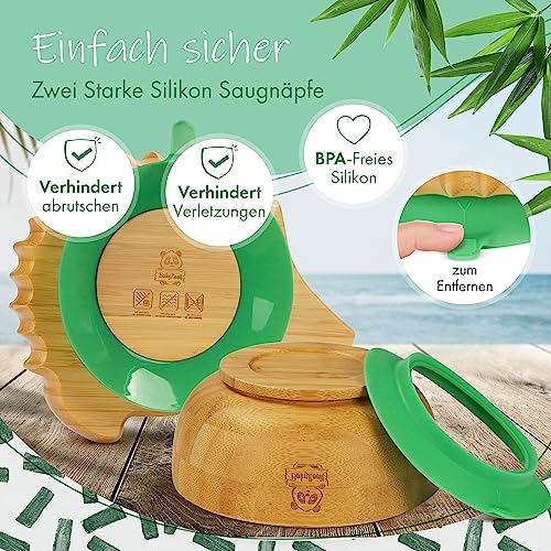 Babylovit Bambus Kinderteller & Schüssel | TÜV Geprüfter Baby Teller mit Saugnapf & Esslernbesteck | BLW Beikost Zubehör… – Ansicht 5