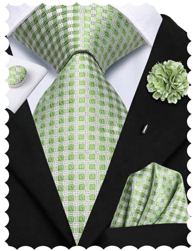 Image of Hi-Tie Mens Paisley Floral Striped Ties Set Silk Necktie and Lapel Pin for Men Pocket Square Cufflinks Set Business Wedding