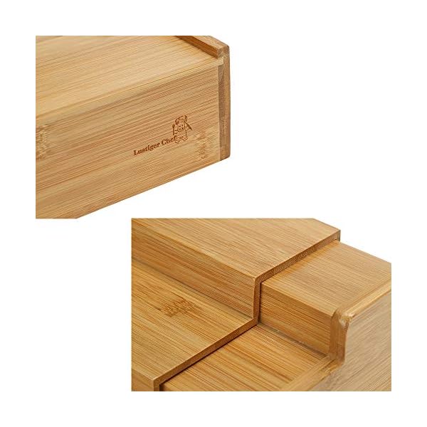 Lustiger Chef Bambus Holz Gewürzregal Ausziehbar Leer, Gewürz Organizer Aufbewahrung, Gewürzständer für Arbeitsfläche, Tisch, Küche, Verstellbares 3 Etagen Stufen Kräuterregal für Schrank Ordnung – Bild 5