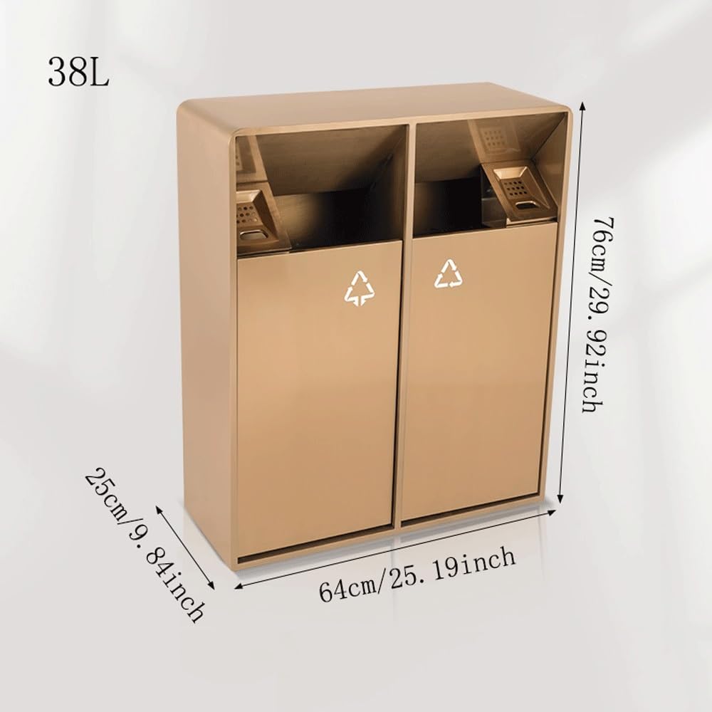 Cubo de Basura Exterior Papelera de Interior/Exterior de 38L/80L, Pilar de Ceniza de Metal con Doble Papelera, Papelera Cuadrada Grande Comercial Moderna for el hogar con Cenicero Cubo Reciclaje(Medio