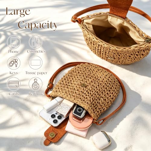 Image of Straw Bag Beach Purse Summer Purses for Women Vacation Handbags Woven Crossbody Bags Straw Shoulder Bag