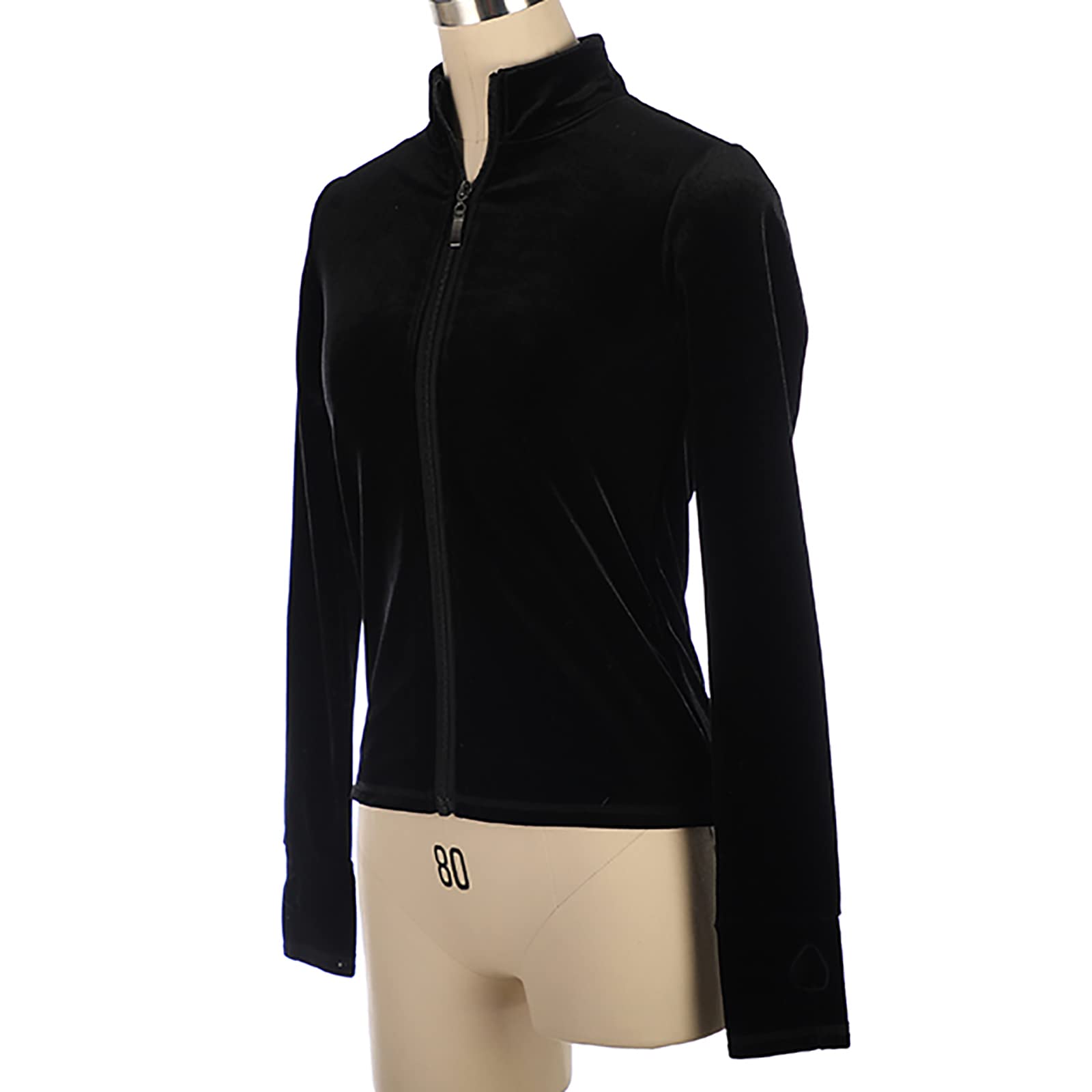 Giacca da Pattinaggio Artistico Bambini Ragazze Adulte Completo da Allenamento Top da Pattinaggio sul Ghiaccio con Strass(Size:M,Color:Nero -Sottile)