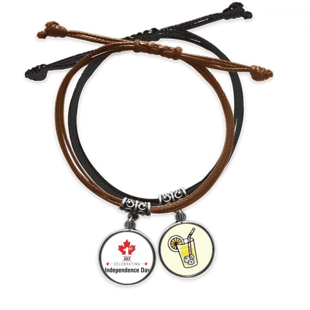 Bracelet corde main Canada l'unifolié avec finitions cuir véritable