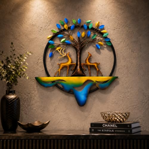 Image of SHREE 'O' GREEN TECH - Handcrafted Metal Tree of Life Wall Decor with Deer Modern Wall Art Hanging for Living Room Bedroom Dining Hall Office Hotel Home Decoration