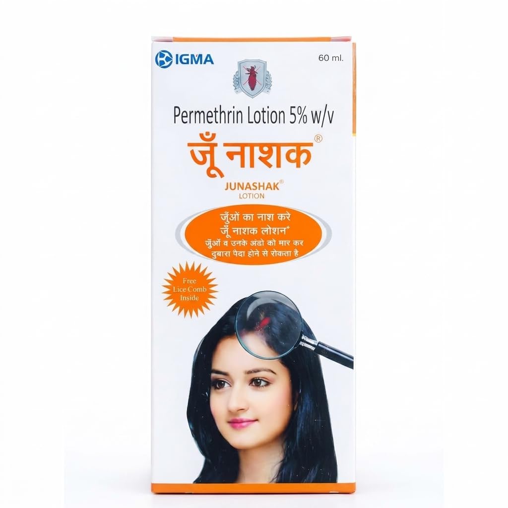 Junashak Permethrin Lotion 5% w/v with Free Lice Comb | Head Lice & Nit Care Lotion | 60ml Pack of 3-image-9