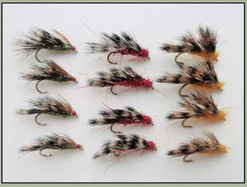 12 Dry Flies, Sedgehogs, AKA Halfhogs, Red, Orange & Olive, size choice, Barbed or Barbless (Barbless, Mixed)