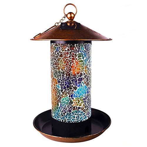 XDW-GIFTS Solar Bird Feeder for Outside Hanger - Bird House for Outdoor Mosaic Copper Birdfeeder Unique Garden Bird gifts