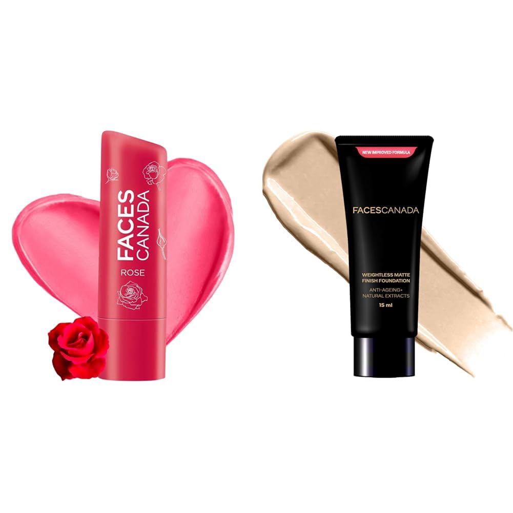 FACESCANADA Color Lip Balm - Rose Petal 03, 4.5g & Weightless Matte Finish Foundation - Medium Natural, 15ml-image-39