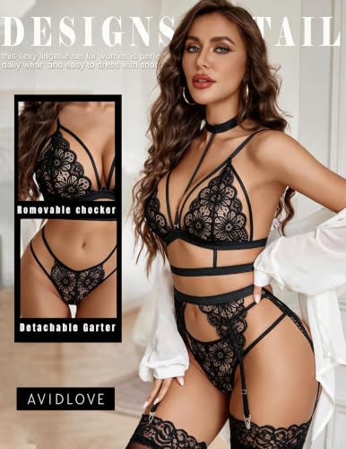 Image of Avidlove Lingerie Sets For Women Lace Bra And Panty With Garter & Choker