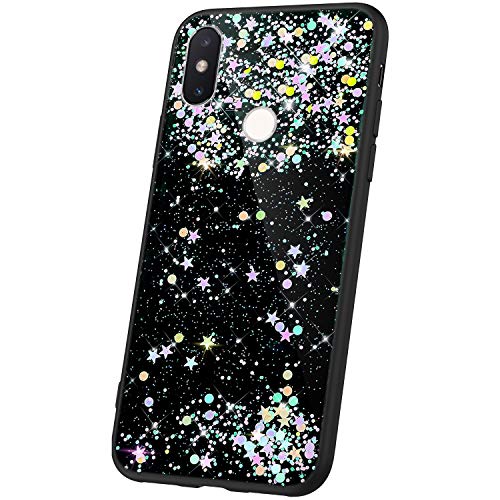 JAWSEU Compatible with Xiaomi Mi 8 SE Case Bling, Glitter Sparkly Stars Design Soft Slim TPU Silicone Gel Rubber Bumper Case Ultra Thin Shockproof Full Protective Case Cover,Black-1