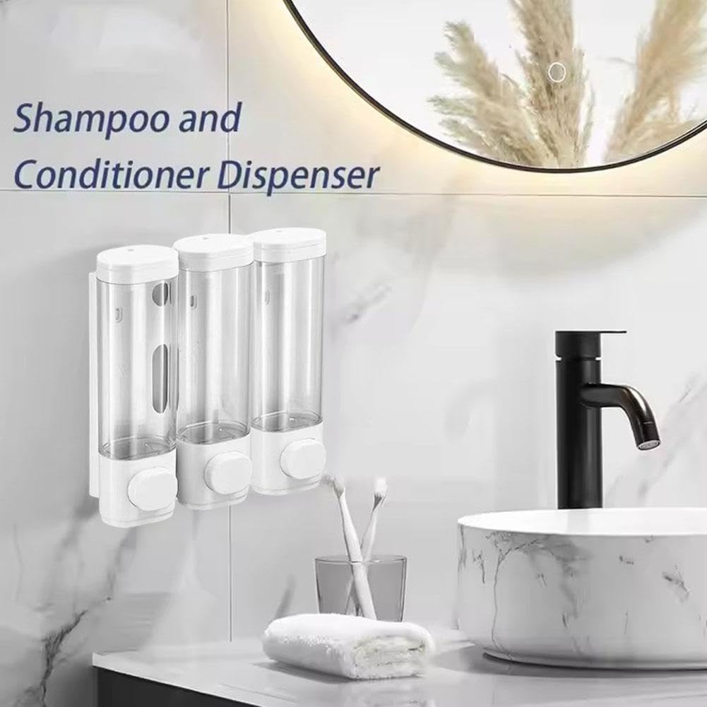 Dispensador de champú y acondicionador, dispensador de ducha de 3 cámaras sin taladro, ducha para dispensador con cerradura de dispensador de jabón, champú