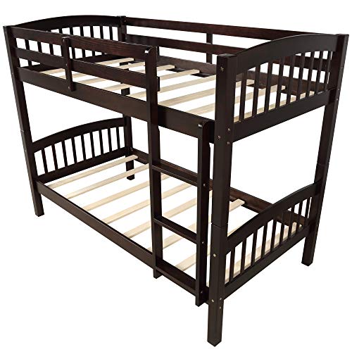 Bunk Bed Twin Over Twin 500 LB Heavy Duty,JULYFOX 2 Wood Bed Frames with Finsbury Headboard Footforad No Box Spring Need Bunk Bed W/Ladder Guard Rails for Small Spaces-Espresso