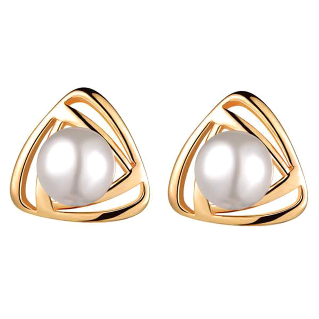 Peora Gold Plated Pearl Triangle Stud Earrings for Women (B07Q6PG3Q3) Amazon Price History, Amazon Price Tracker
