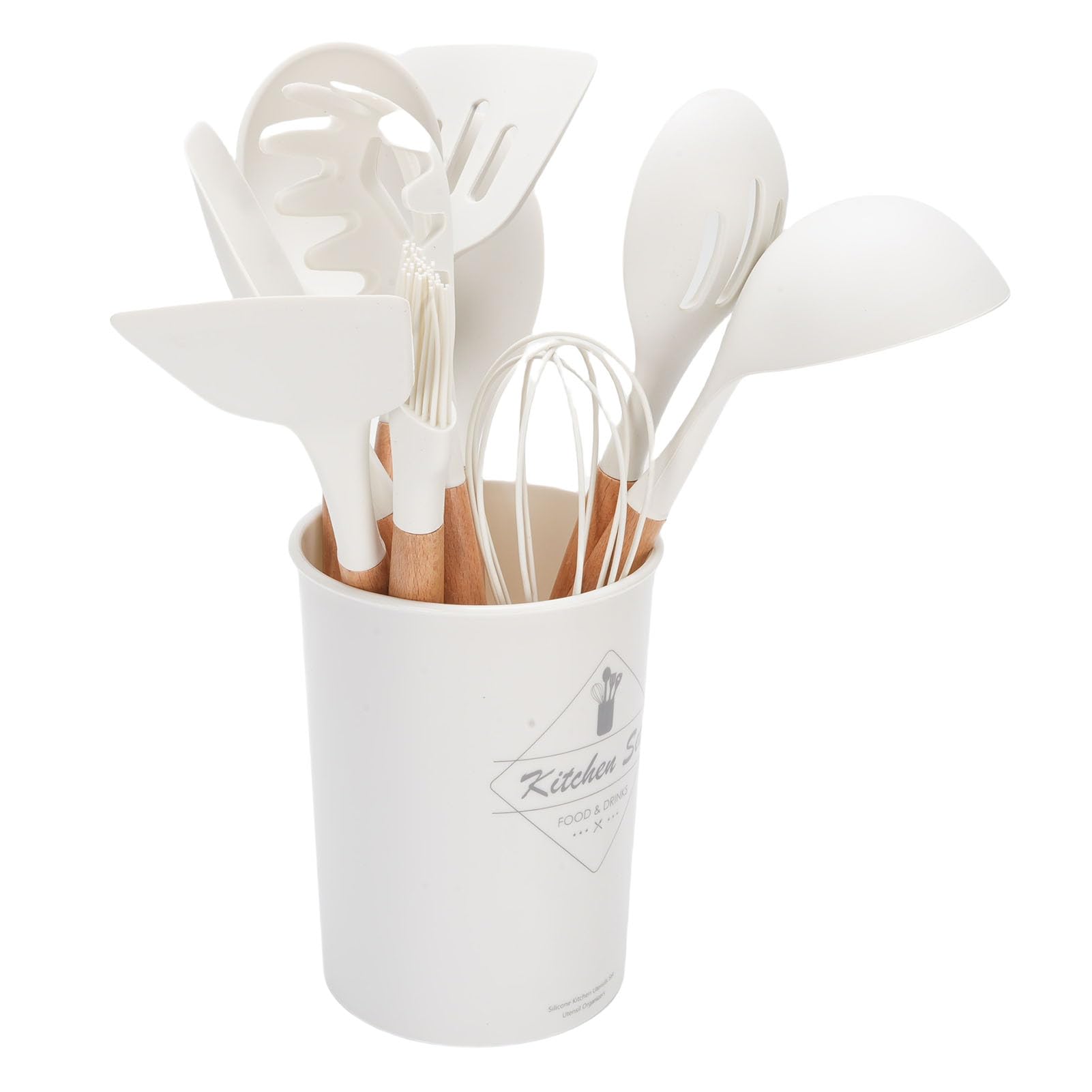 Topiky Ensemble d'Ustensiles de Cuisine en Silicone avec Poignées en Bois - 10 Pièces d'Ustensiles de Cuisine Antiadhésifs Résistants à la Chaleur Comprenant un Tourneur, une Spatule, une Cuillère