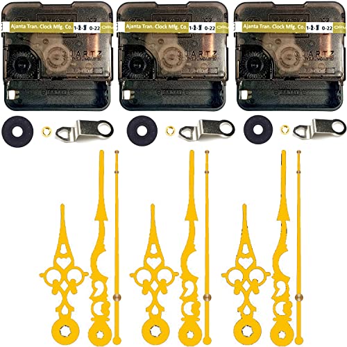 Image of YOPY� Combo 3 of Ajanta Mfg. Battery Operated Plastic Ticking Wall Clock Movement Machine with Hands (Needles : Antique Gold 2)